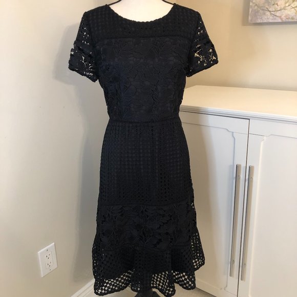 NWT - rsvp by Talbots Short Sleeve Black Mixed Lace Fit & Flare Dress, Sz. 12P - Picture 2 of 8